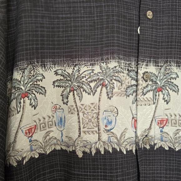 NWT Moda Campia Black Cream Tropical Drinks Palm Tree Men's Hawaiian Rayon Shirt - Picture 5 of 5
